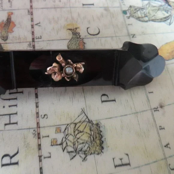 ❤️Antique 14k Seed Pearl Black Onyx Mourning Pin Victorian Brooch 16 Grams